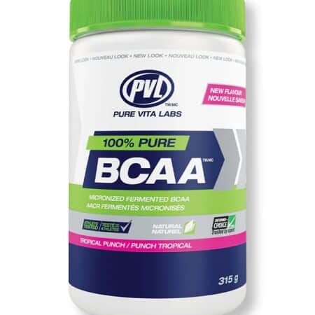 Pot de BCAA Pure Vita Labs saveur tropicale.