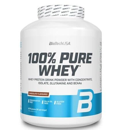 Pot de protéine whey sans gluten.