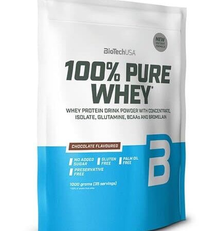 Poudre protéinée Whey chocolat sans gluten.