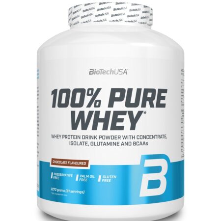 Pot de whey protéine chocolat, sans gluten.