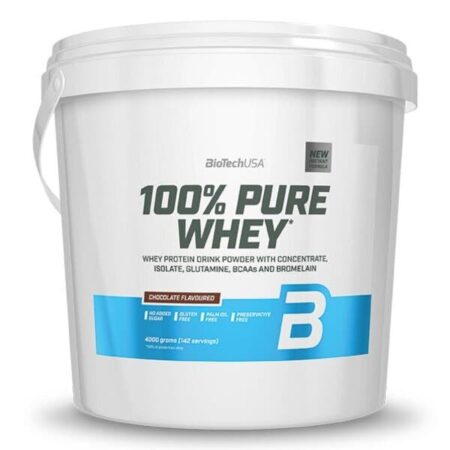 Pot de whey protéine saveur chocolat.