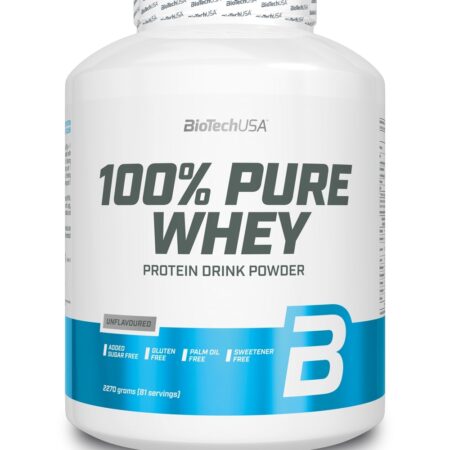 Pot de whey protéine pure en poudre.