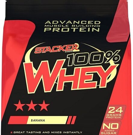 Protéine whey 100% goût banane, 24g, sans sucre.