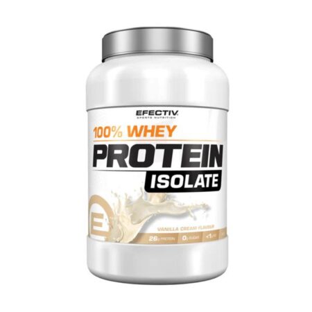 Pot de protéine whey isolat vanille.
