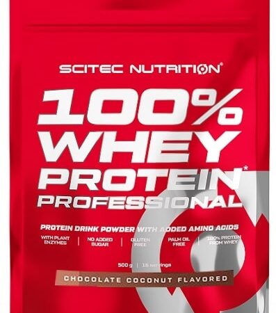 Poudre protéine whey chocolat-coco Scitec Nutrition.
