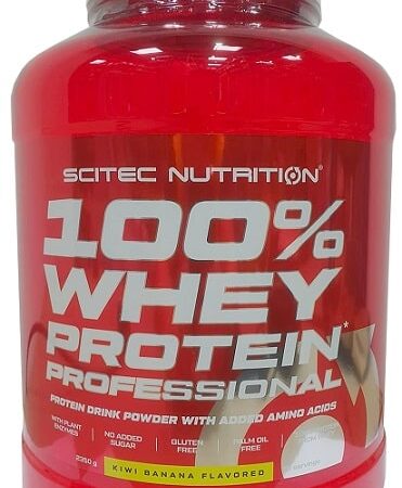 Pot de protéine whey goût kiwi-banane Scitec.