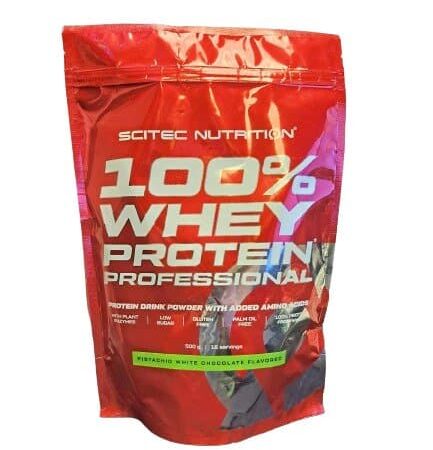 Poudre protéine whey Scitec Nutrition emballage rouge.
