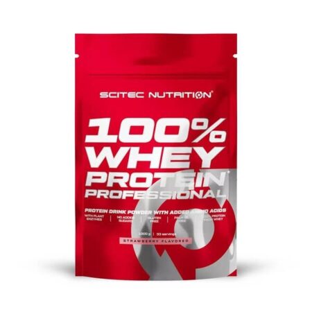 Poudre de protéine whey fraise Scitec Nutrition.