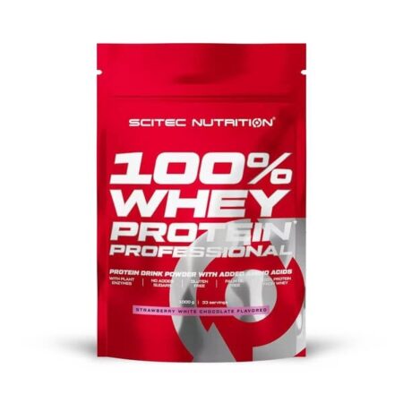 Poudre protéine whey fraise Scitec Nutrition.