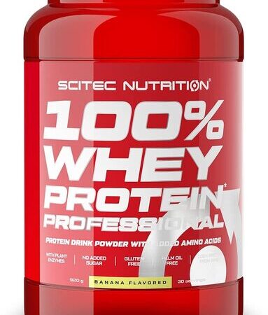 Pot de whey protéine banane Scitec Nutrition.