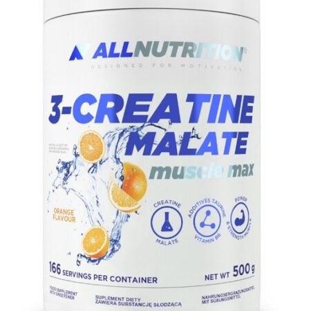 Pot de créatine orange pour musculation.