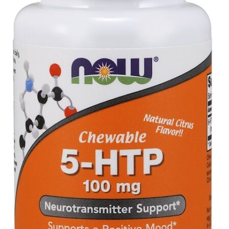 Flacon de complément alimentaire 5-HTP, 100 mg, à mâcher.