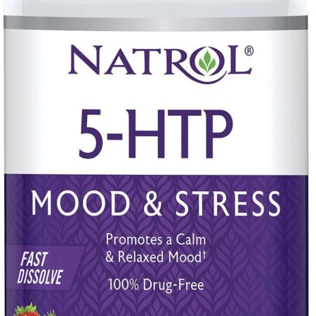 Flacon Natrol 5-HTP, complément alimentaire, gestion stress.