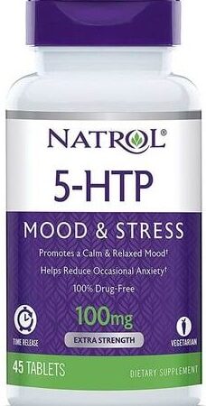 Complément alimentaire Natrol 5-HTP pour humeur et stress.