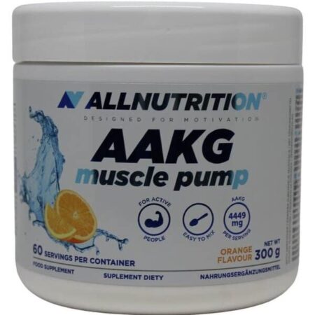 Pot de complément AAKG pour musculation, saveur orange.