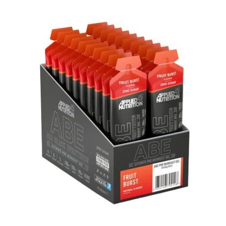 Boîte de gels énergétiques sans sucre, saveur fruitée.