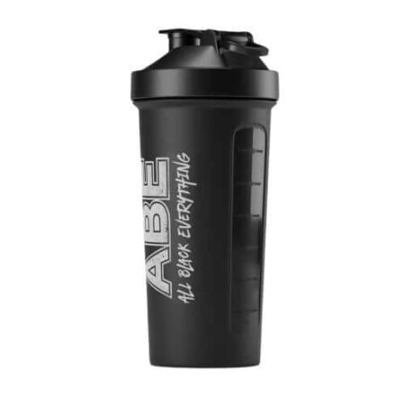 Shaker noir pour compléments sportifs avec logo.