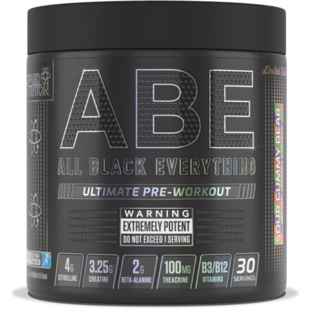 Pot de complément "pre-workout" ABE, saveur gomme ourse.