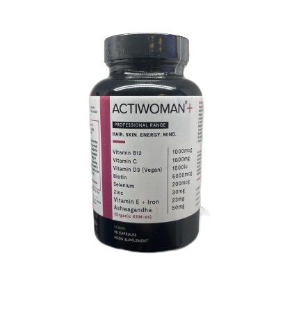 Pot de vitamines Actiwoman+ pour bien-être féminin.