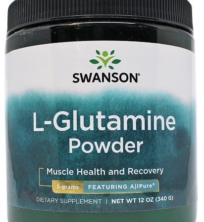 Pot de poudre L-Glutamine Swanson, complément alimentaire.