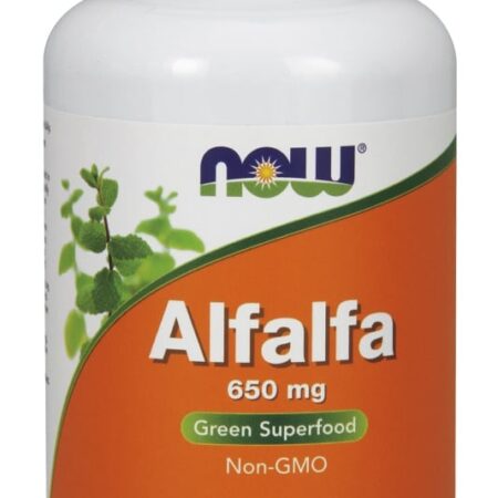 Pot de comprimés d'Alfalfa 650 mg, superaliment vert.
