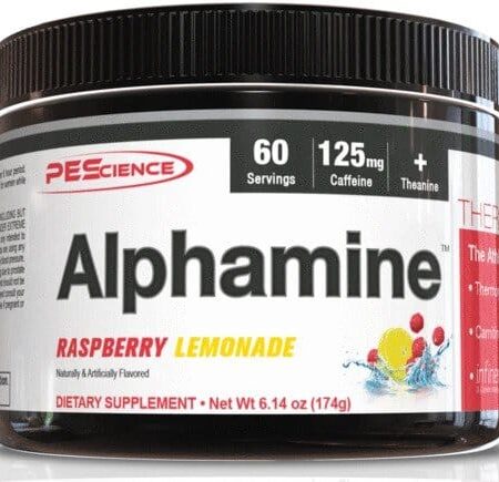 Pot de complément Alphamine saveur citron-framboise.