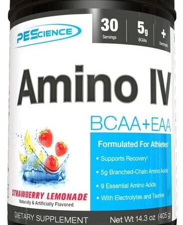 Pot de complément Amino IV saveur fraise-citron.