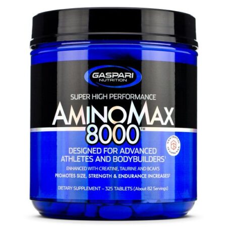 Pot de complément AminoMax 8000 pour athlètes.