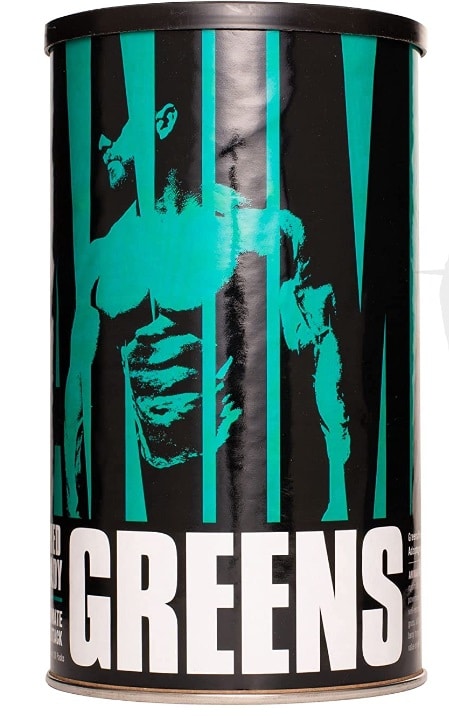 Boîte de supplément alimentaire Greens, design musculaire.