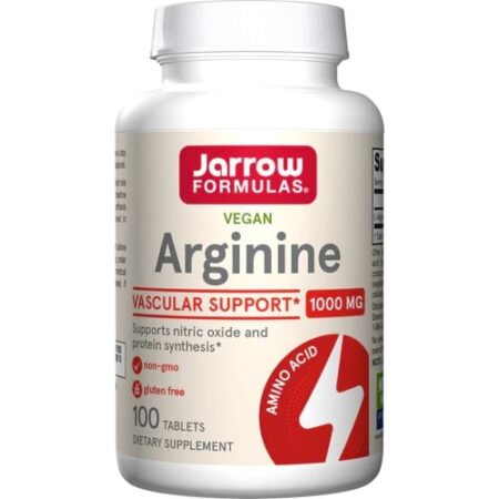 Pot d'arginine végétalien, complément alimentaire Jarrow Formulas.