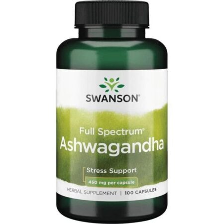 Flacon d'Ashwagandha Swanson pour soutien du stress.