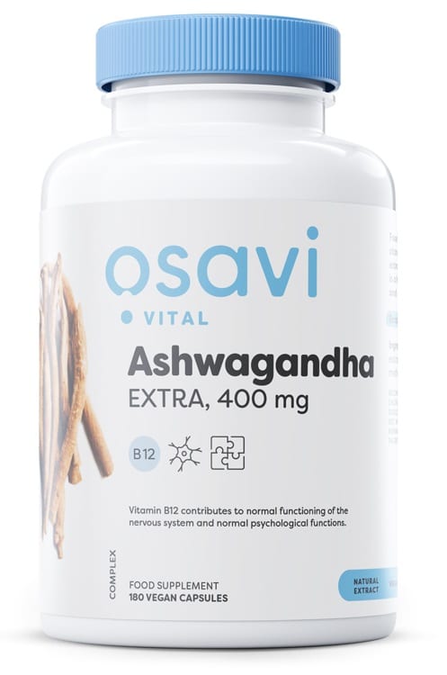 Bouteille d'ashwagandha 400 mg, complément vegan.