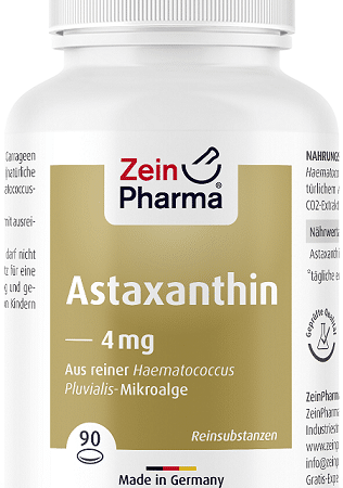 Bouteille de ZeinPharma Astaxanthine 4mg, complément alimentaire.