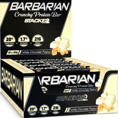 Barres protéinées Barbarian chocolat blanc cacahuète.