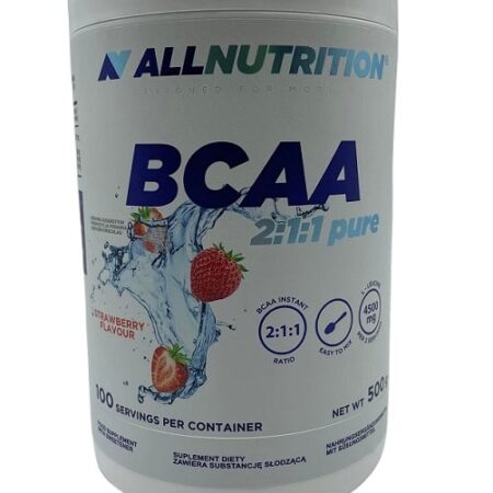Pot de BCAA Allnutrition saveur fraise.