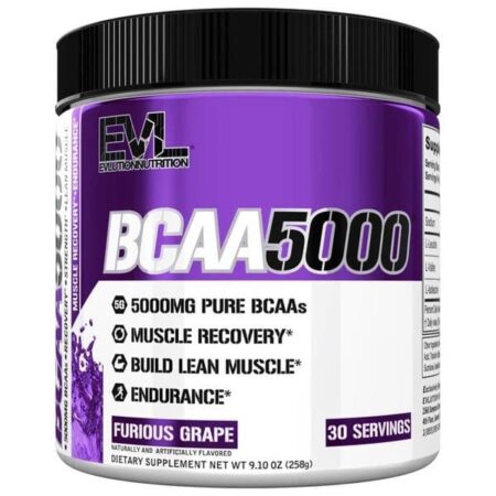 Pot de BCAA 5000, supplément musculaire, goût raisin.