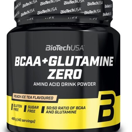 Pot de complément alimentaire BCAA Glutamine, saveur pêche.