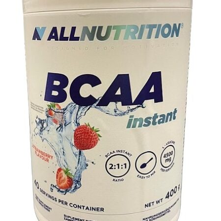 Pot de complément BCAA fraise nutrition sportive.