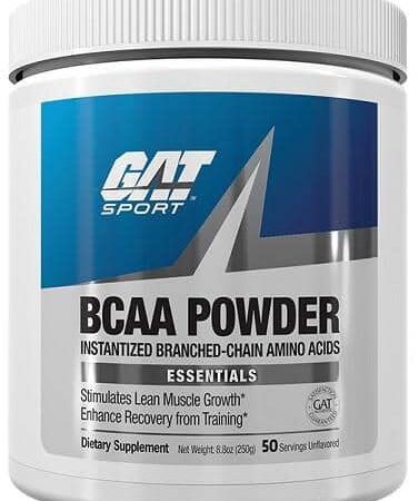 Pot de poudre BCAA, complément alimentaire sportif.