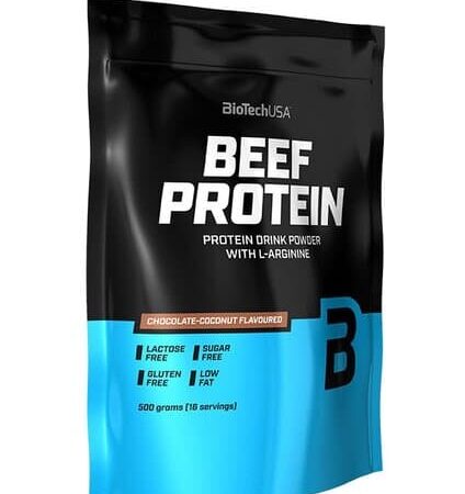Protéine de bœuf en poudre, sans lactose, goût chocolat.