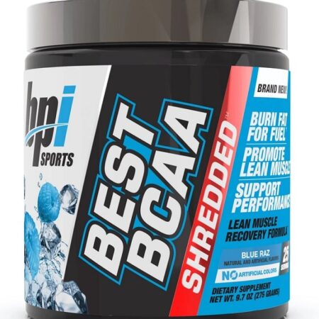 Pot de BCAA Shredded, complément alimentaire, bleu.