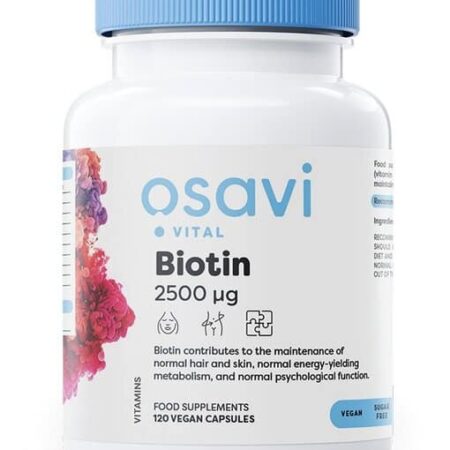 Pot de compléments Biotine 2500 µg, végan.