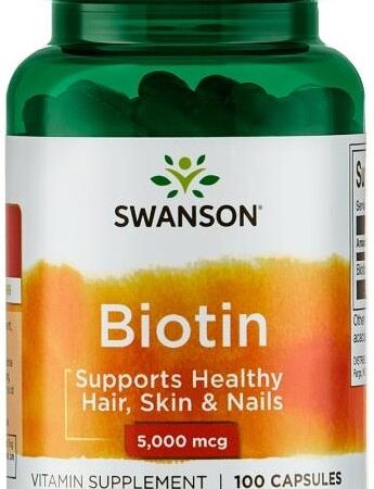 Biotine Swanson pour cheveux et ongles, 100 capsules.