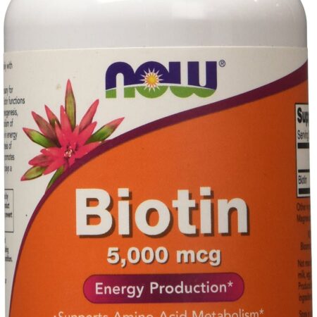 Flacon de biotine 5000 mcg, complément alimentaire.