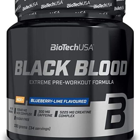 Pot de pré-workout Black Blood, saveur myrtille-citron.