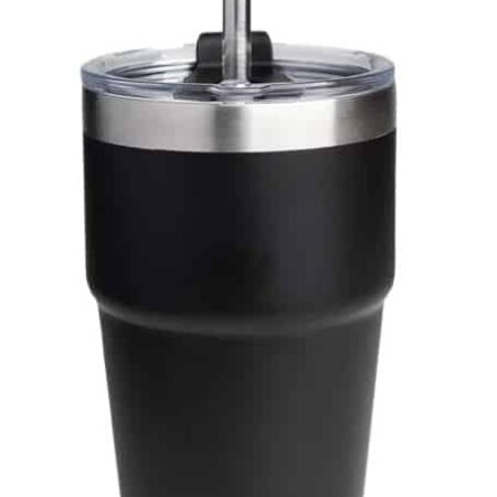 Gobelet isotherme noir avec paille et couvercle