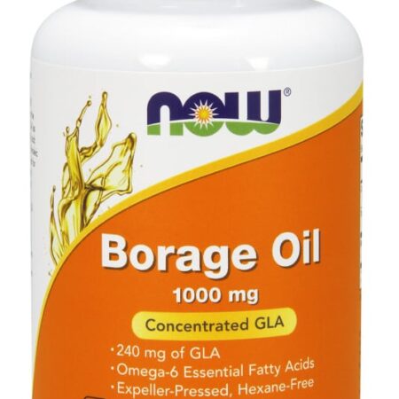 Bouteille d'huile de bourrache NOW 1000 mg, complément alimentaire.