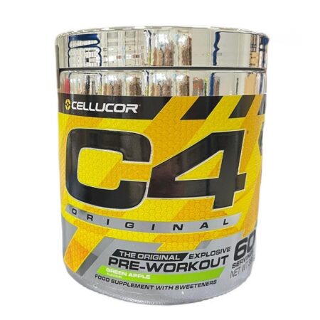 Pot de complément pré-entraînement C4, saveur pomme.