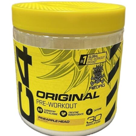 Pot de complément pré-entraînement, saveur ananas.