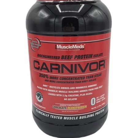 Pot de protéine Carnivor MuscleMeds, saveur chocolat.